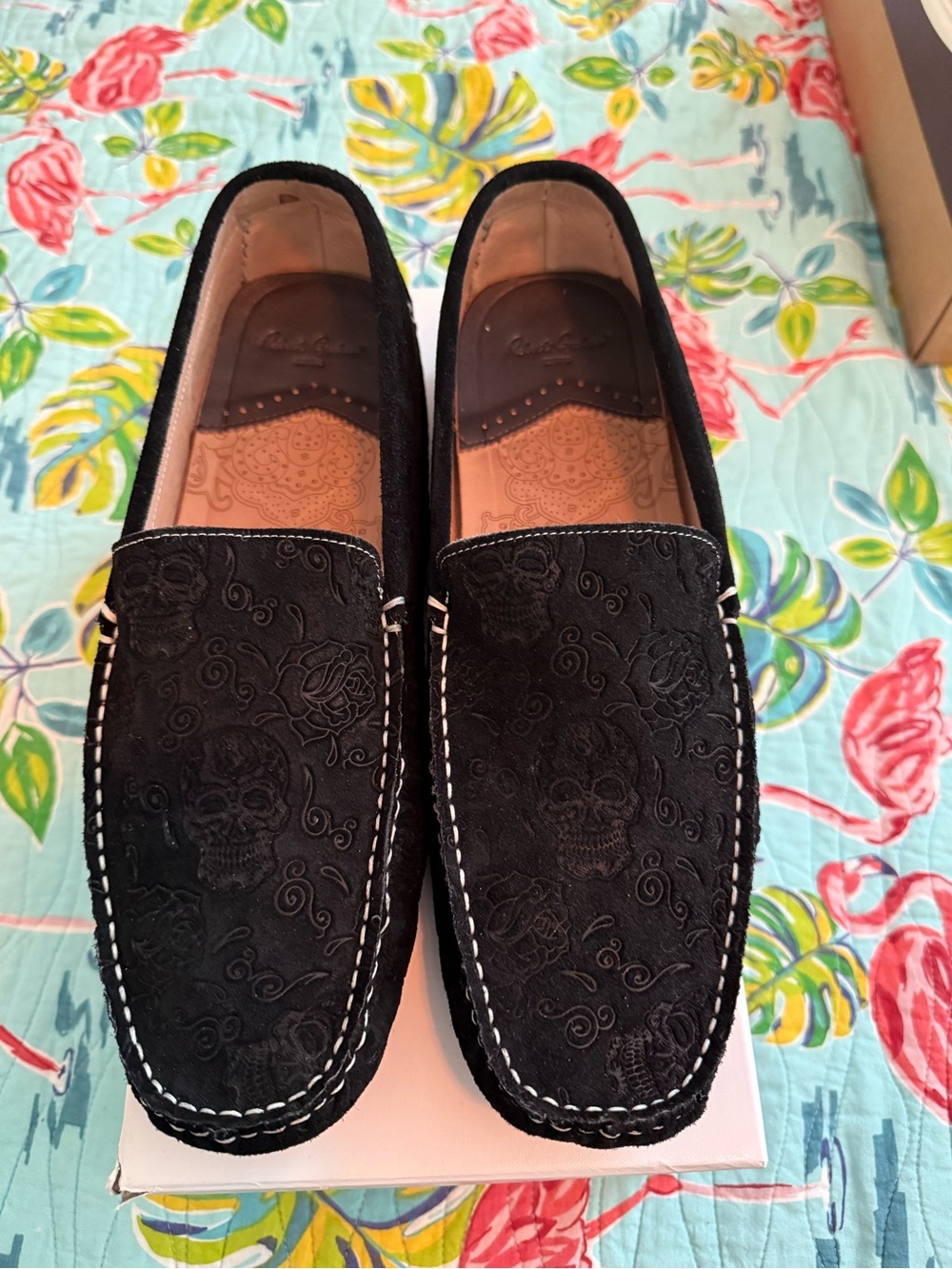 Men's Black Embossed Suede Driving Loafers Robert Graham size 13